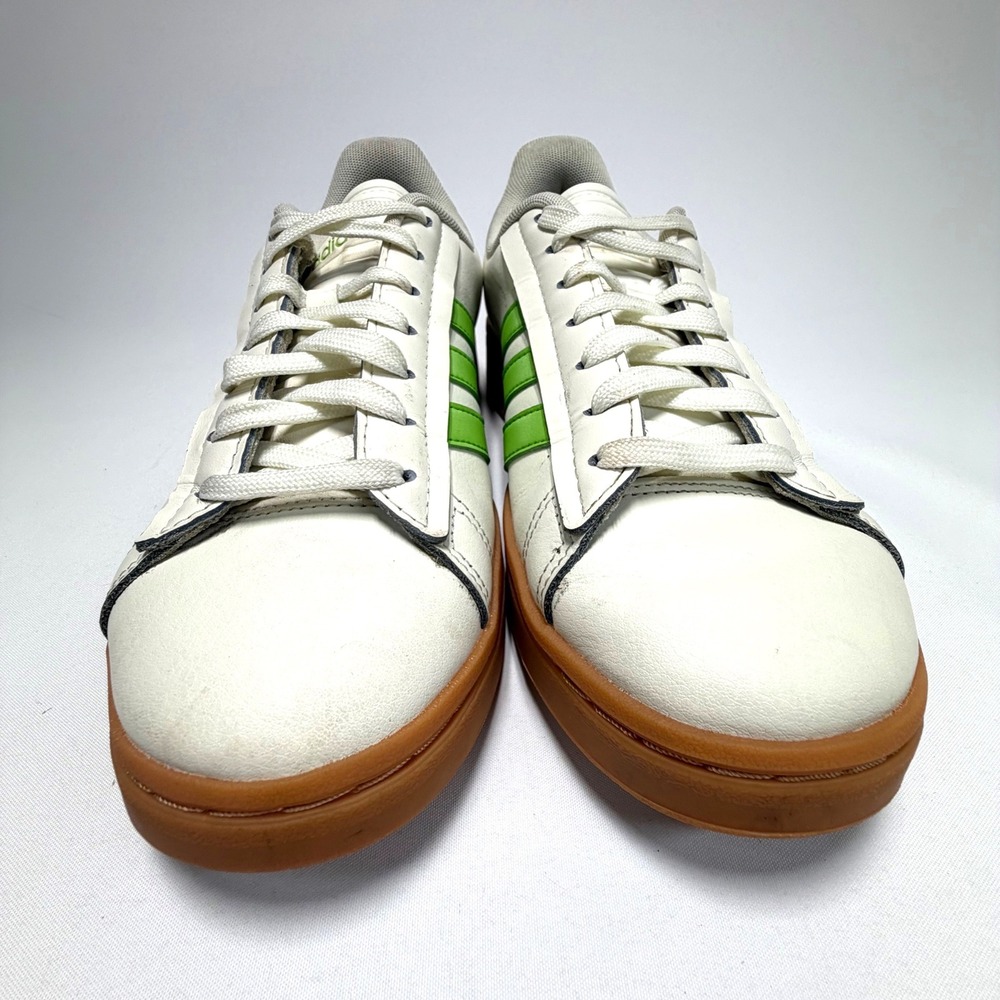 Adidas Court Sneakers White Green Gum Sole Leather Womens 7.5 - Picture 3 of 8